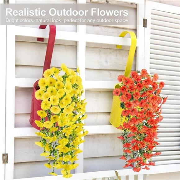 Artificial Flowers for Outdoors Decoration, 4Pcs Fake Hanging Flowers Morning - Picture 5 of 8